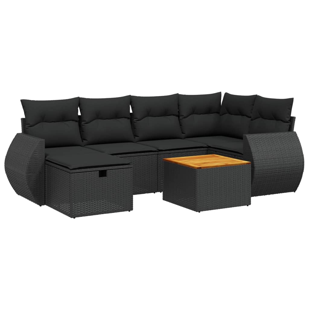 vidaXL 7 Piece Garden Sofa Set with Cushions Black Poly Rattan