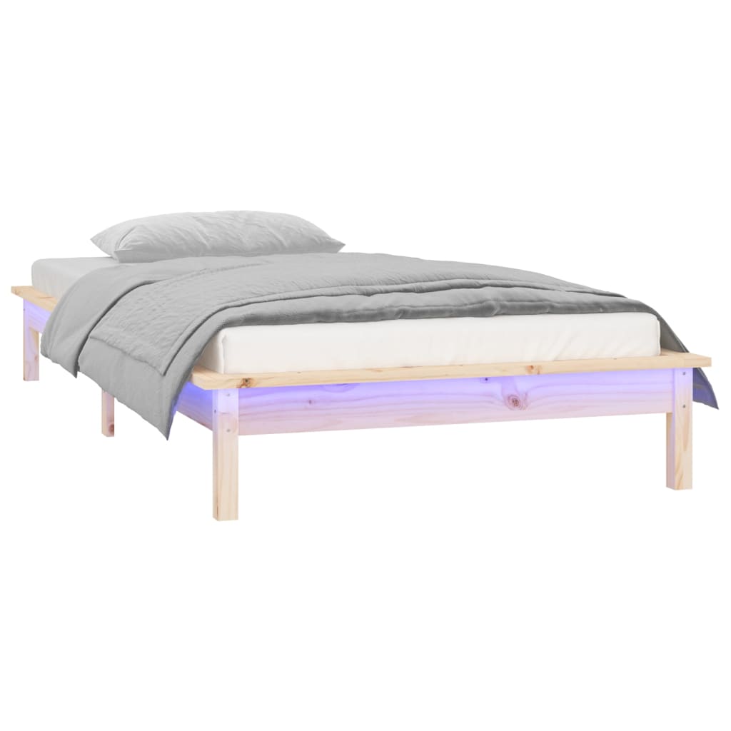 vidaXL LED Bed Frame without Mattress 90x190 cm Single Solid Wood