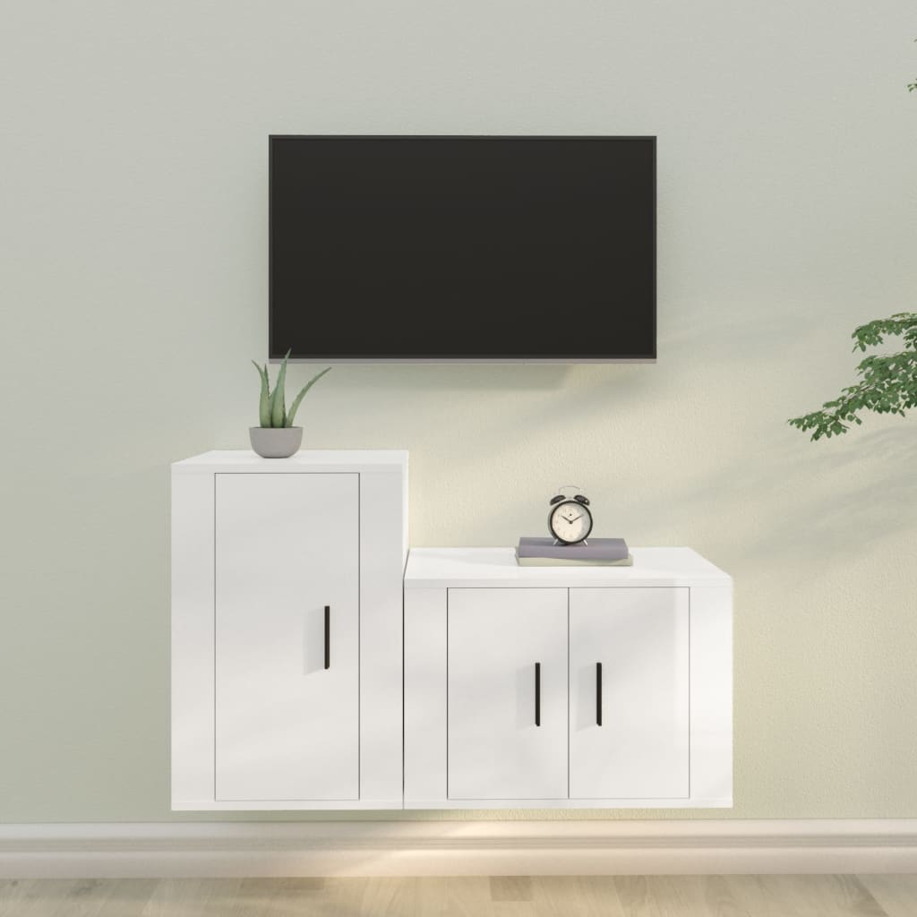 vidaXL 2 Piece TV Cabinet Set High Gloss White Engineered Wood