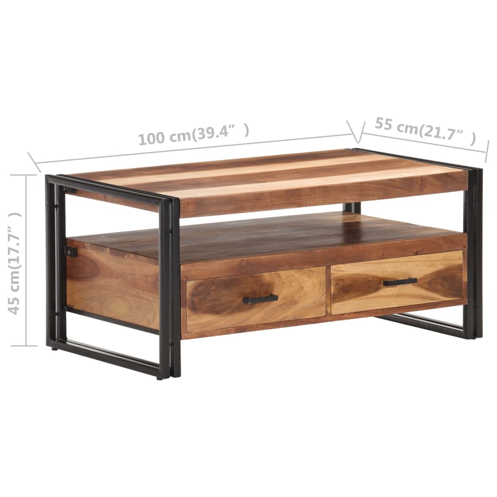 vidaXL Coffee Table 100x55x45cm Solid Acacia Wood