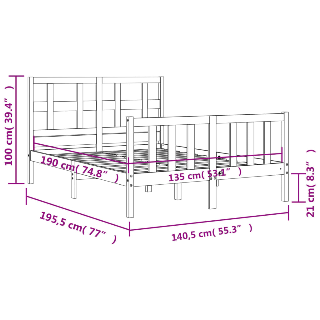 vidaXL Bed Frame without Mattress Double Solid Wood Pine