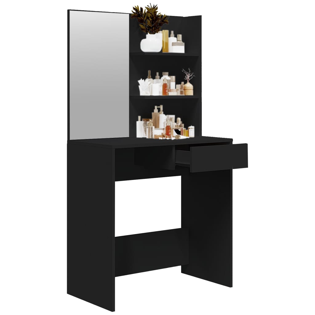 vidaXL Dressing Table with Mirror Black 74.5x40x141 cm