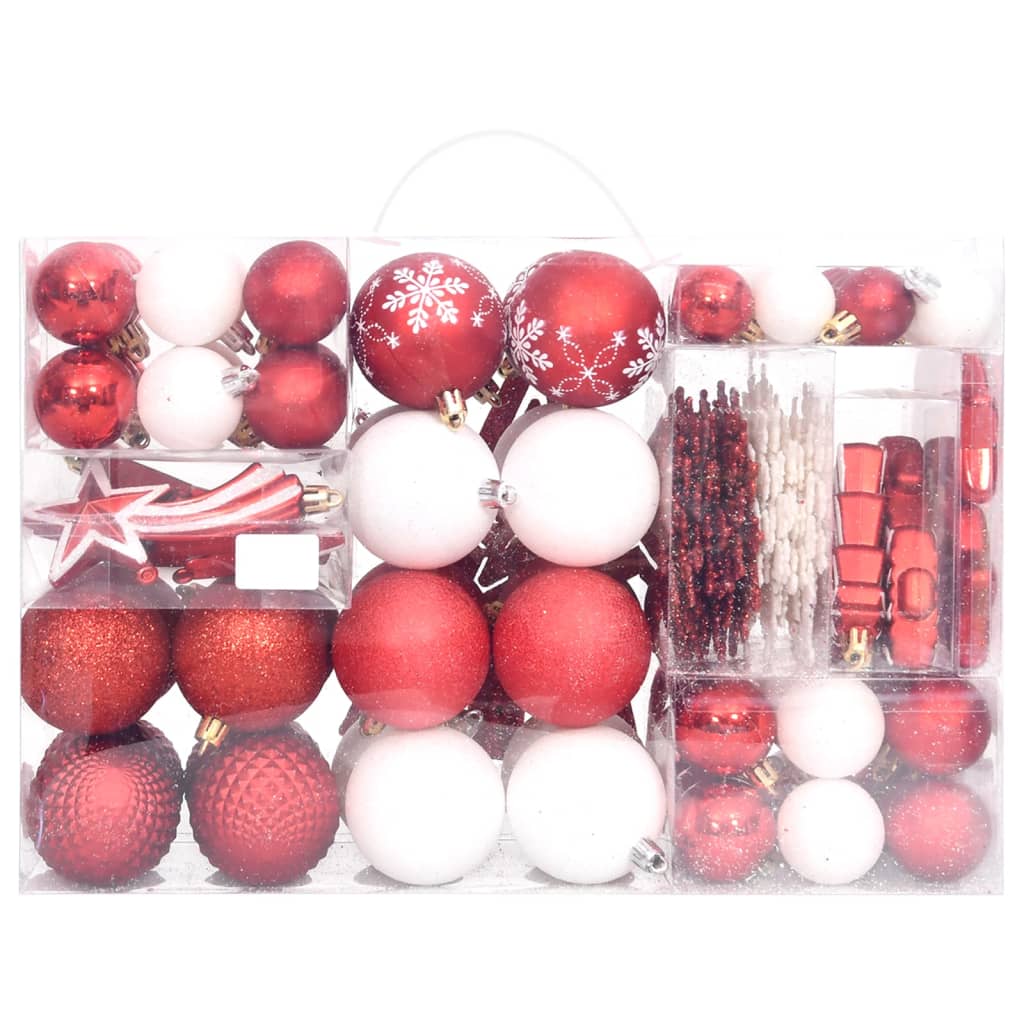 vidaXL 108 Piece Christmas Bauble Set Red and White