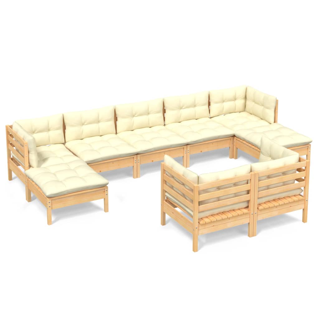 vidaXL 9 Piece Garden Lounge Set with Cream Cushions Solid Pinewood