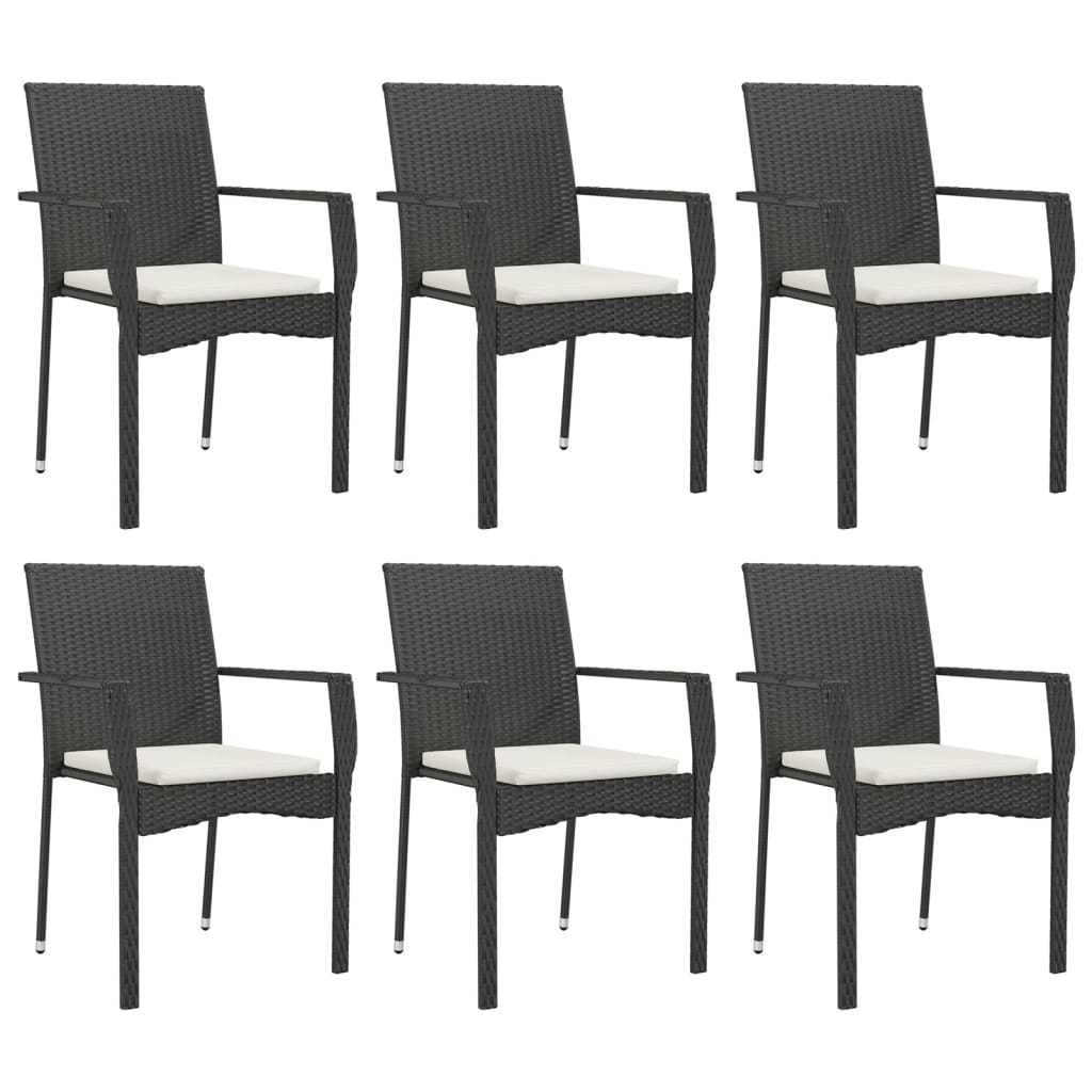 vidaXL 7 Piece Garden Dining Set with Cushions Black Poly Rattan