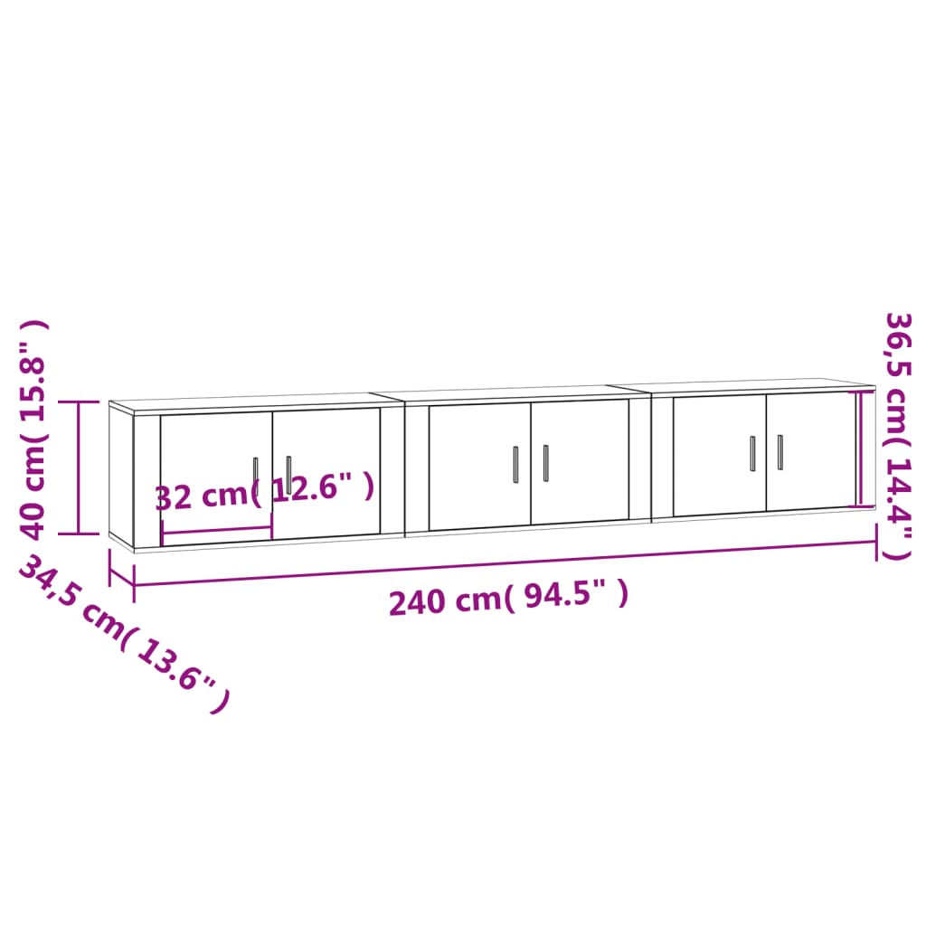 vidaXL Wall-mounted TV Cabinets 3 pcs Smoked Oak 80x34.5x40 cm