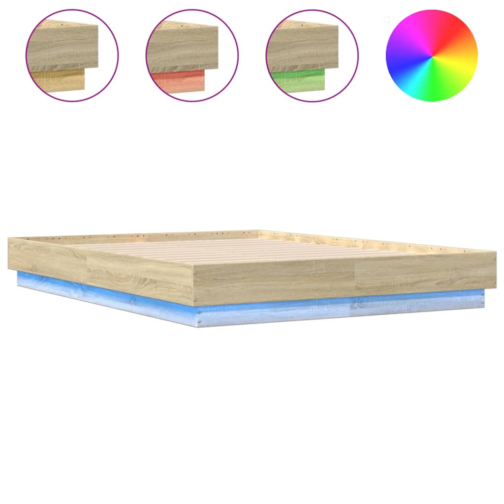 vidaXL Bed Frame with LED without Mattress Sonoma Oak 135x190 cm Double