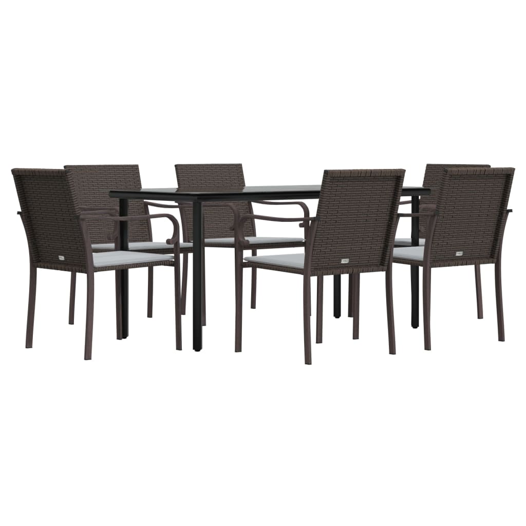 vidaXL 7 Piece Garden Dining Set with Cushions Poly Rattan and Steel