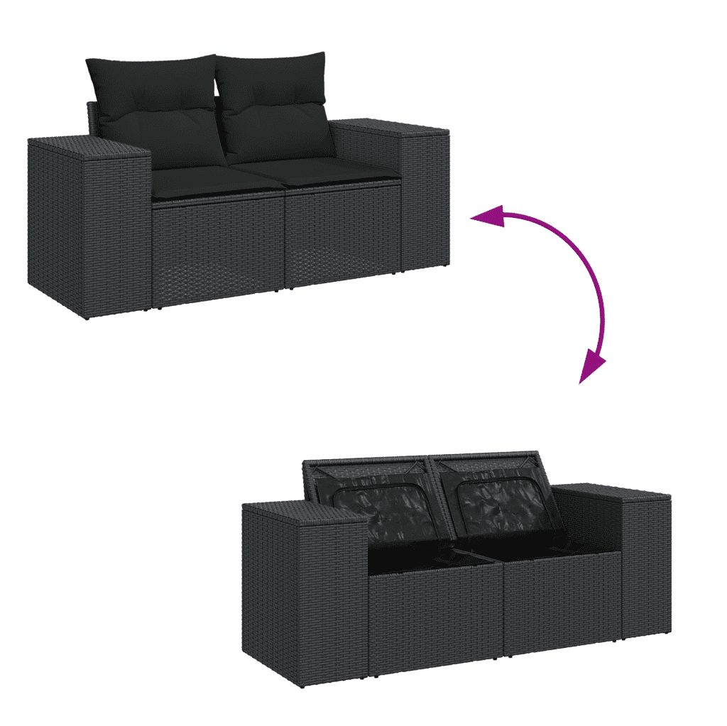 vidaXL 6 Piece Garden Sofa Set with Cushions Black Poly Rattan