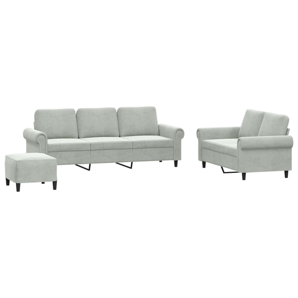 vidaXL 3 Piece Sofa Set with Cushions Light Grey Velvet