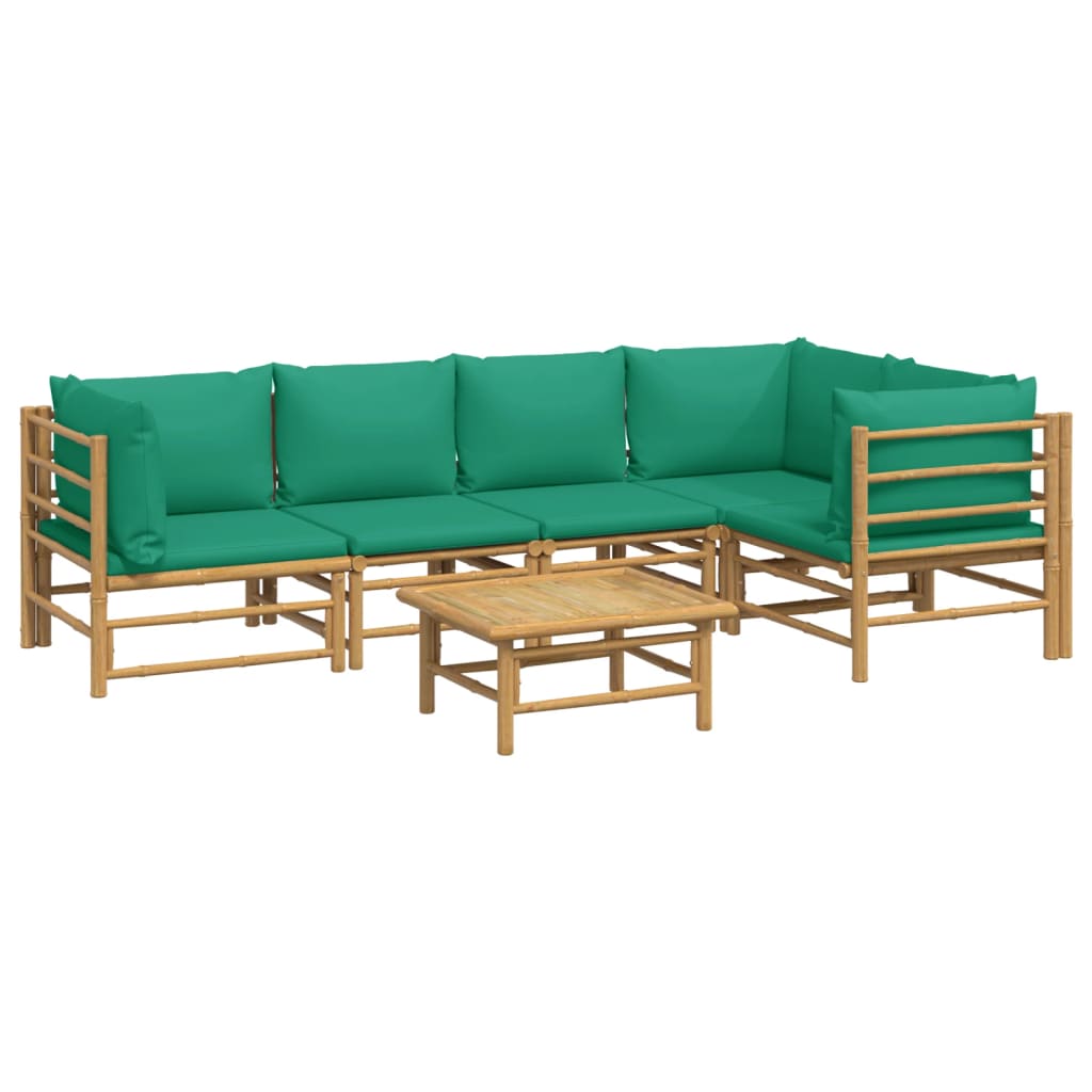 vidaXL 6 Piece Garden Lounge Set with Green Cushions Bamboo