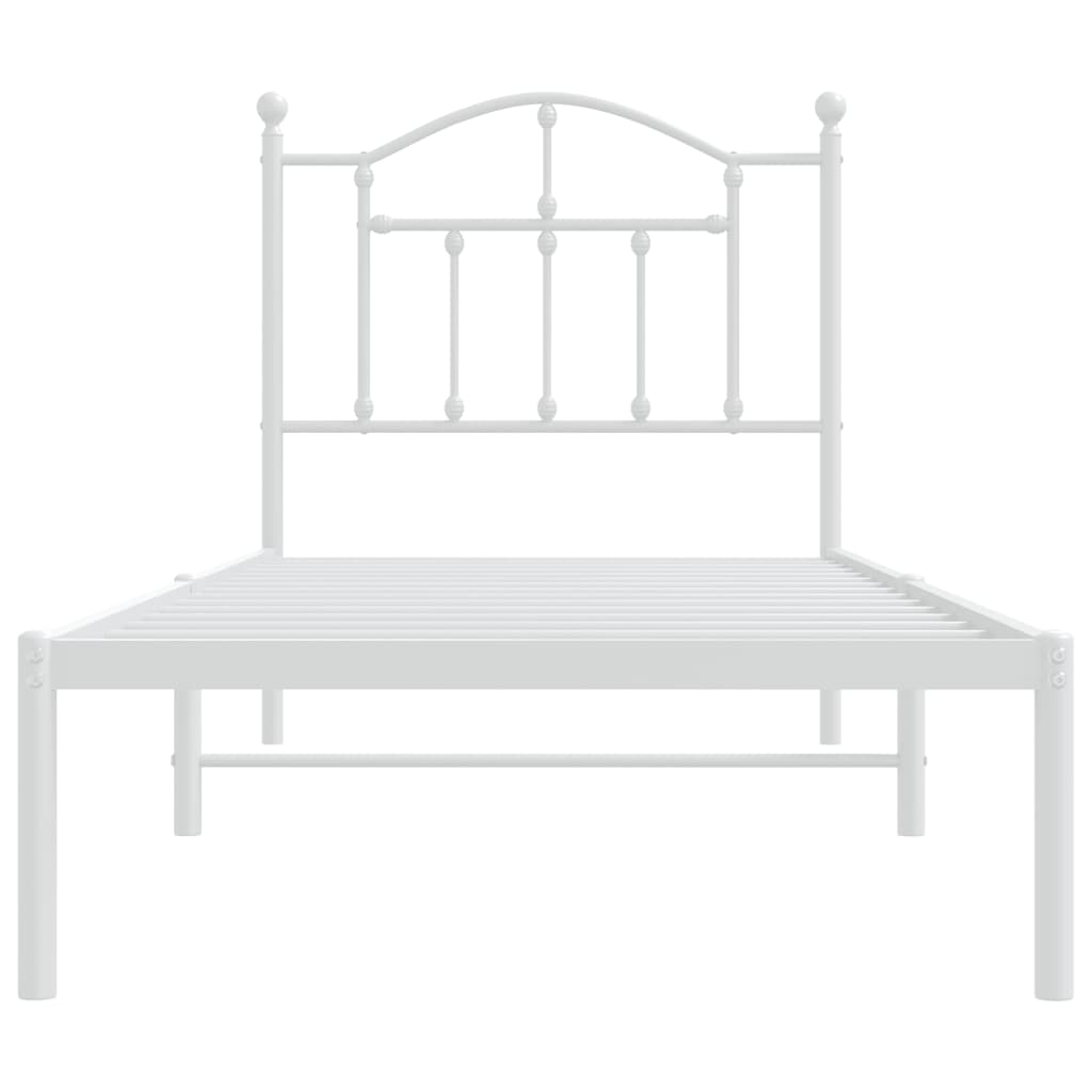 vidaXL Metal Bed Frame without Mattress with Headboard White 90x190 cm Single