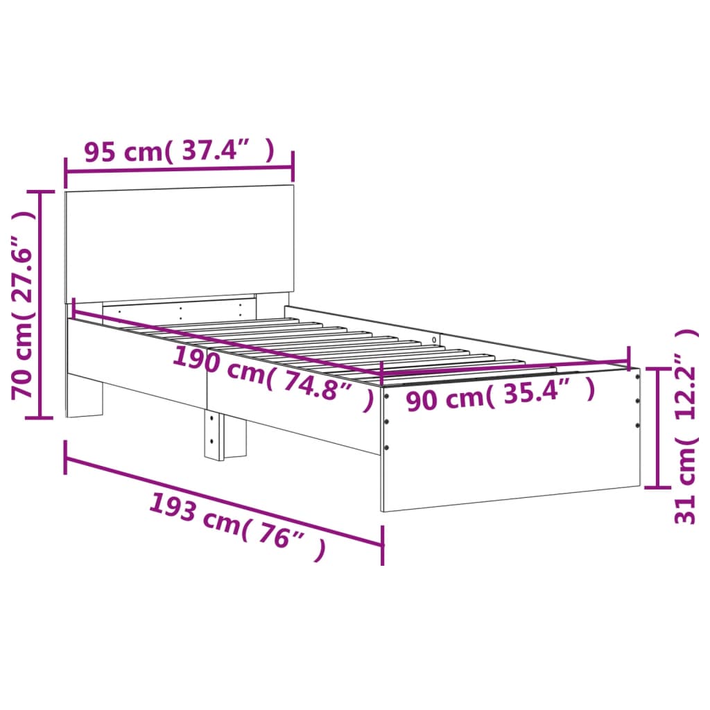 vidaXL Bed Frame without Mattress with Headboard White 90x190 cm Single