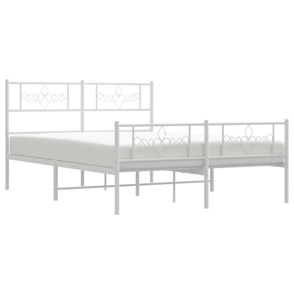 vidaXL Metal Bed Frame without Mattress with Footboard White 150x200 cm King Size