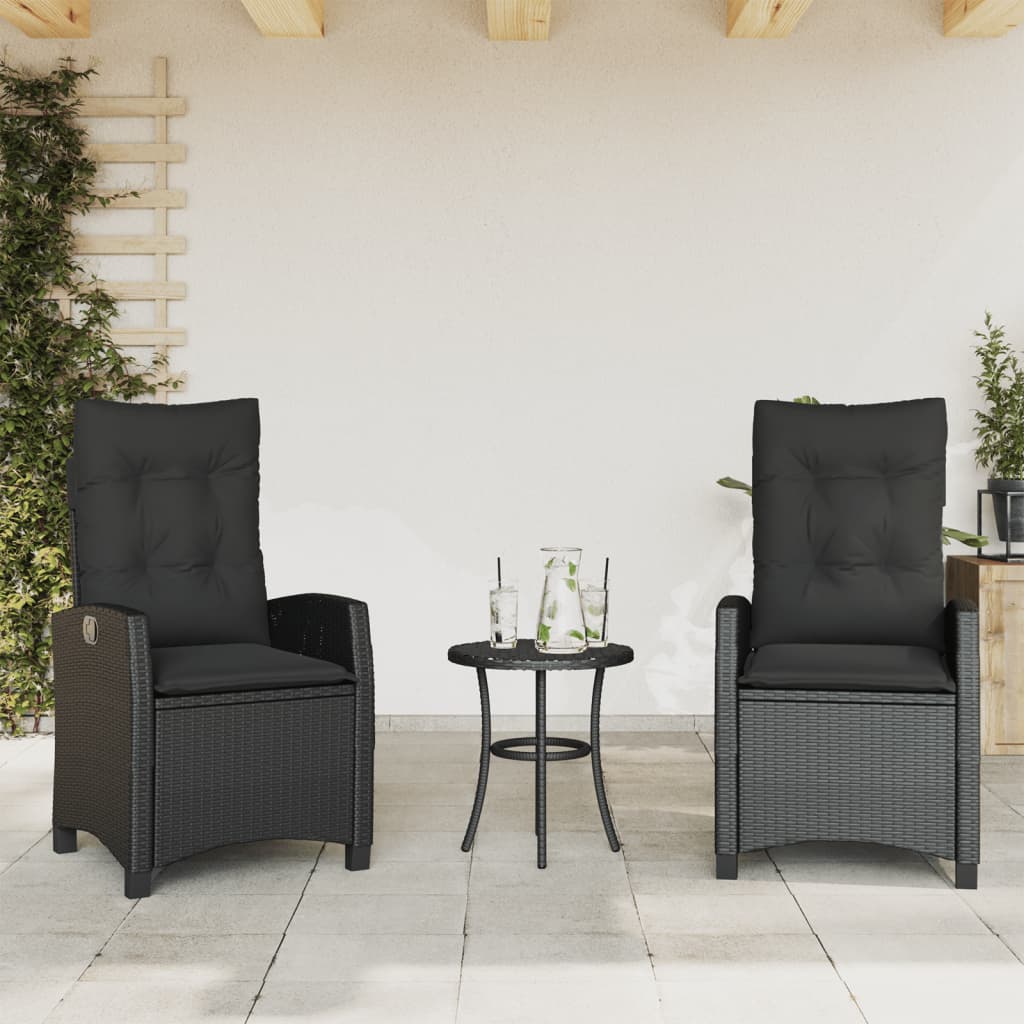 vidaXL Reclining Garden Chairs 2 pcs with Cushions Black Poly Rattan