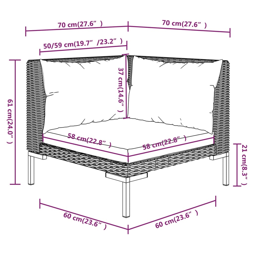 vidaXL 13 Piece Garden Lounge Set with Cushions Poly Rattan Dark Grey