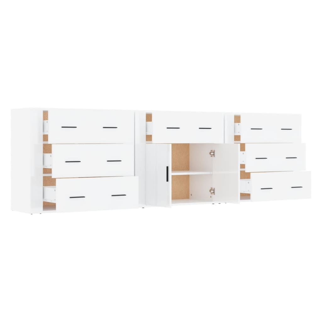 vidaXL Sideboards 3 pcs High Gloss White Engineered Wood