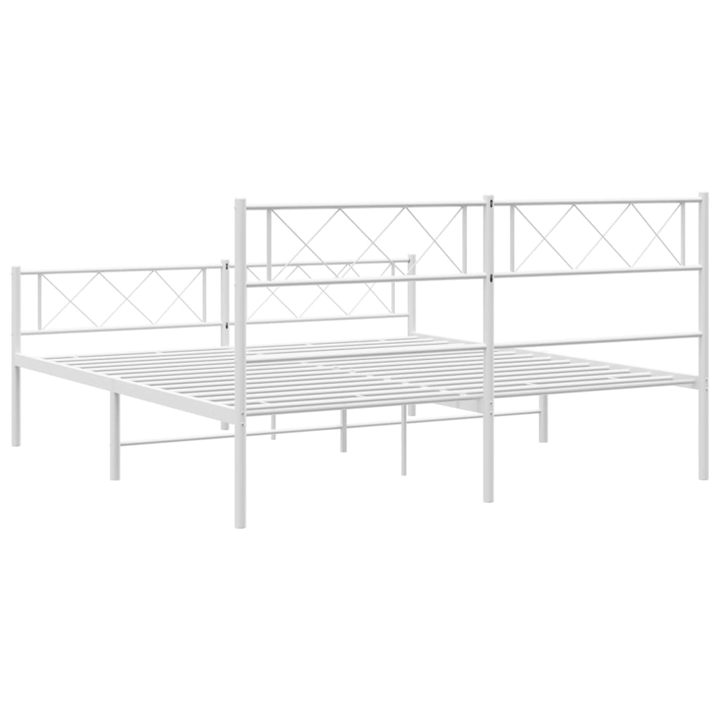 vidaXL Metal Bed Frame without Mattress with Footboard White 150x200 cm King Size