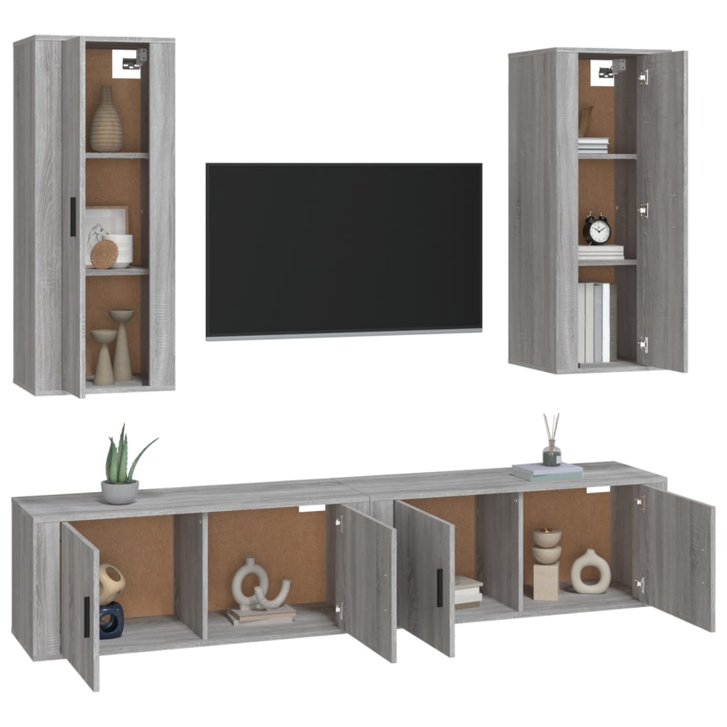 vidaXL 4 Piece TV Cabinet Set Grey Sonoma Engineered Wood