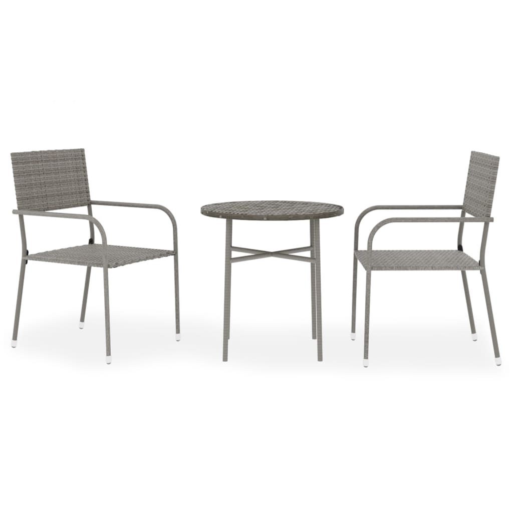 vidaXL 3 Piece Garden Dining Set Poly Rattan Grey