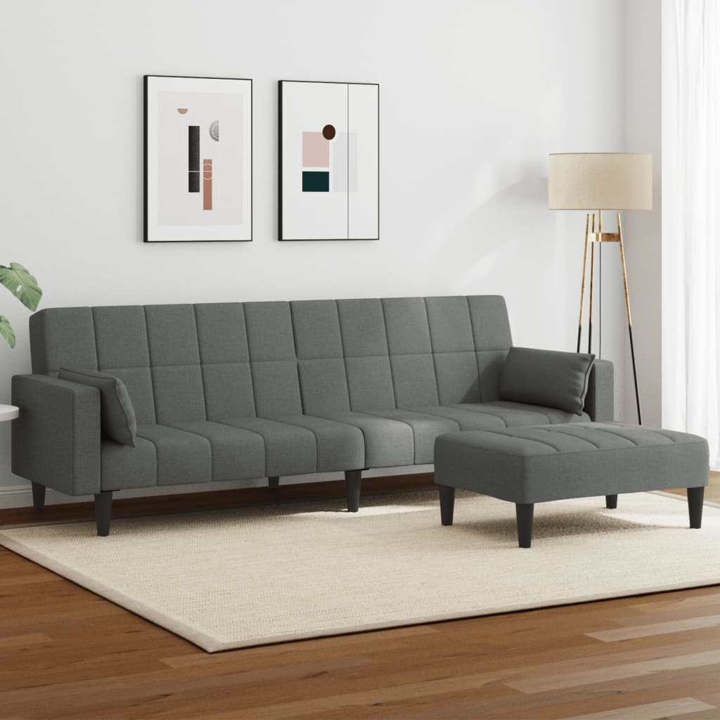 vidaXL 2-Seater Sofa Bed with Footstool Dark Grey Fabric