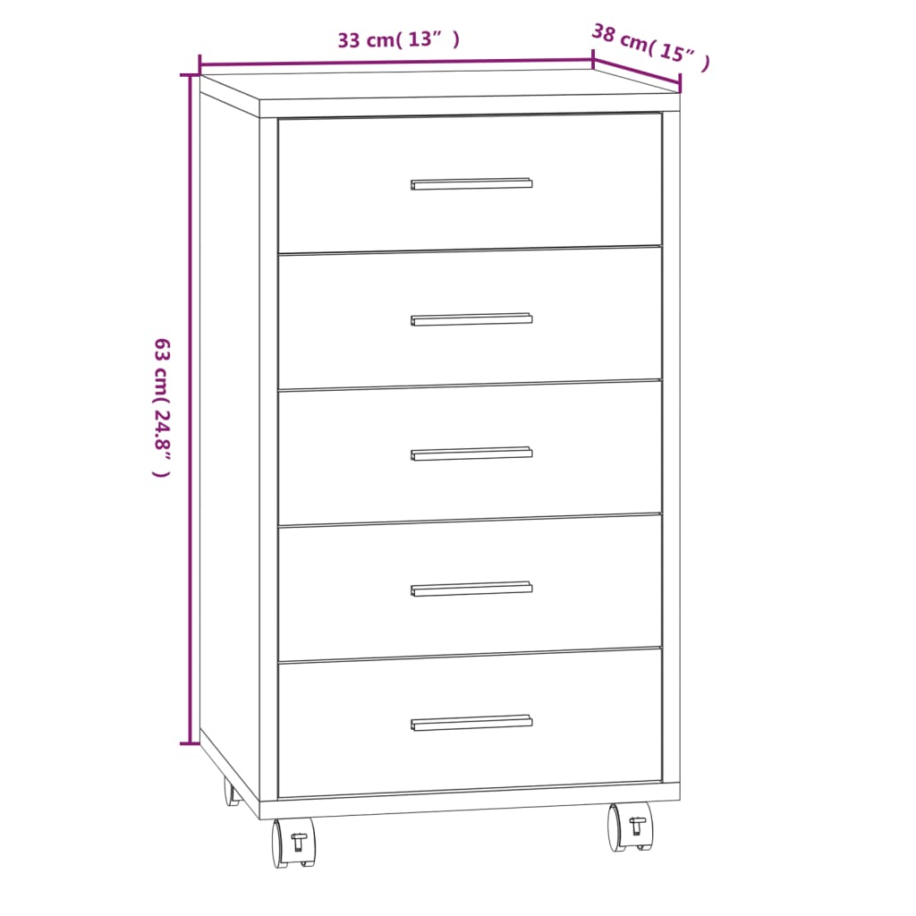 vidaXL Drawer Cabinet with Castors High Gloss White Engineered Wood