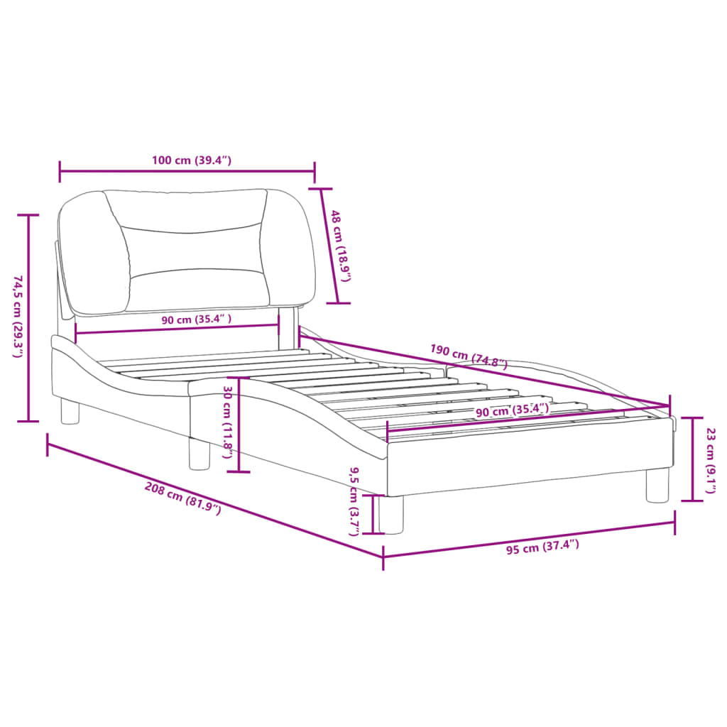 vidaXL Bed Frame without Mattress Black 90x190 cm Faux Leather