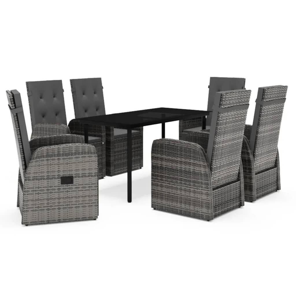 vidaXL 7 Piece Garden Dining Set with Cushions Grey