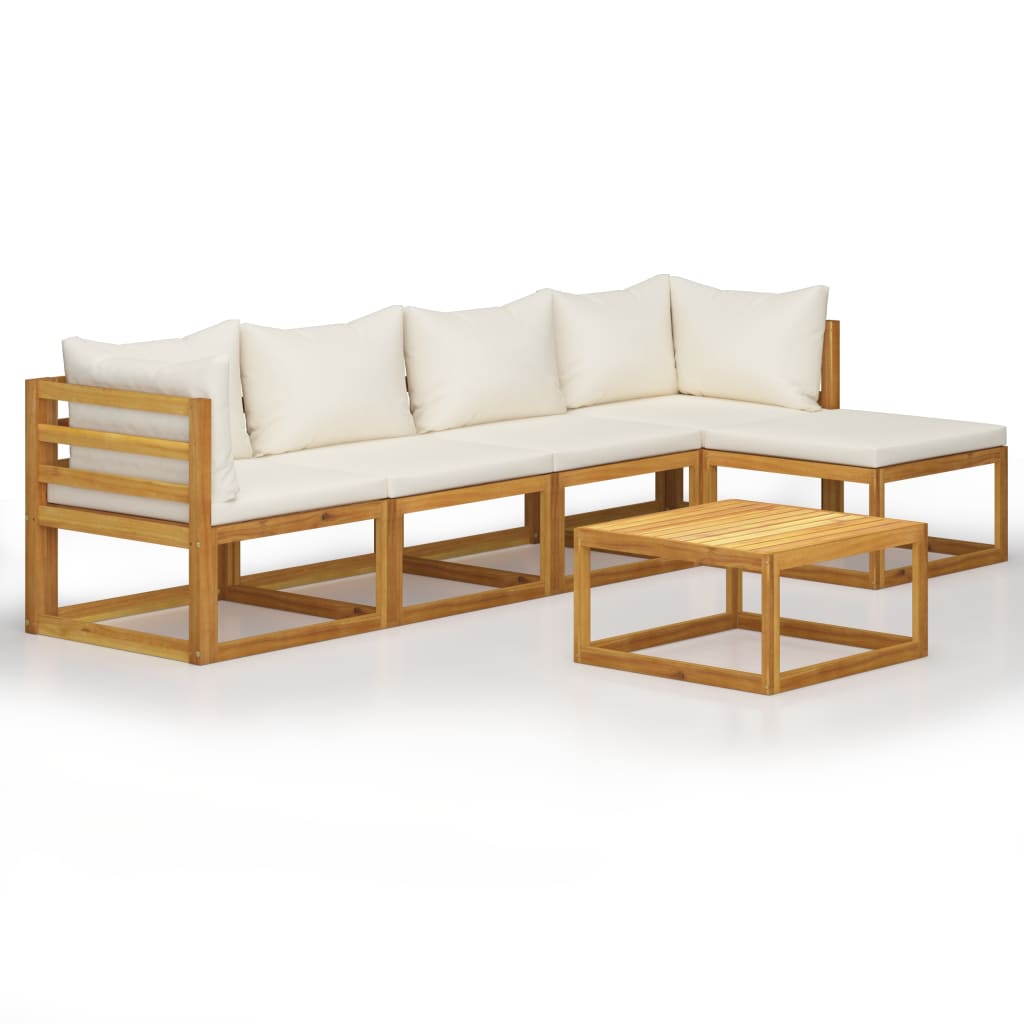 vidaXL 6 Piece Garden Lounge Set with Cushion Cream Solid Acacia Wood