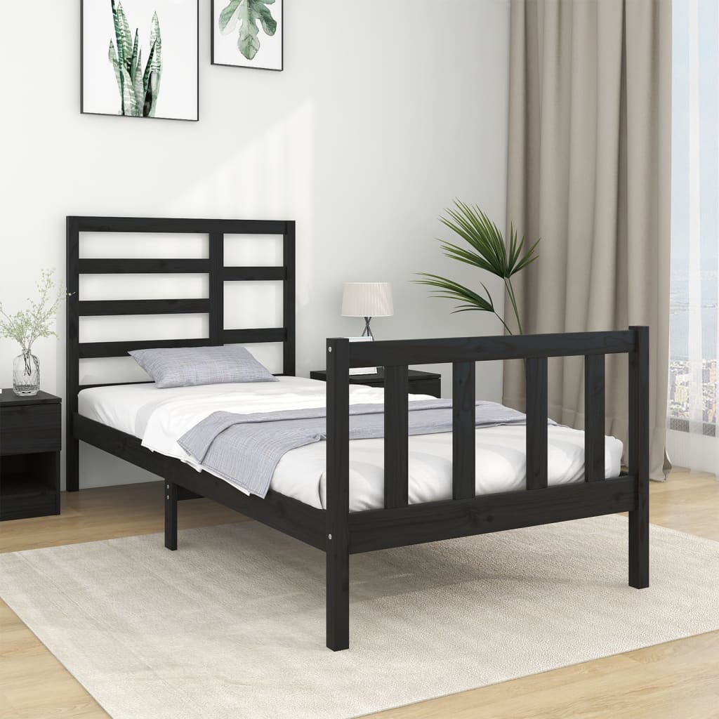 vidaXL Bed Frame without Mattress Black Solid Wood 90x190 cm Single