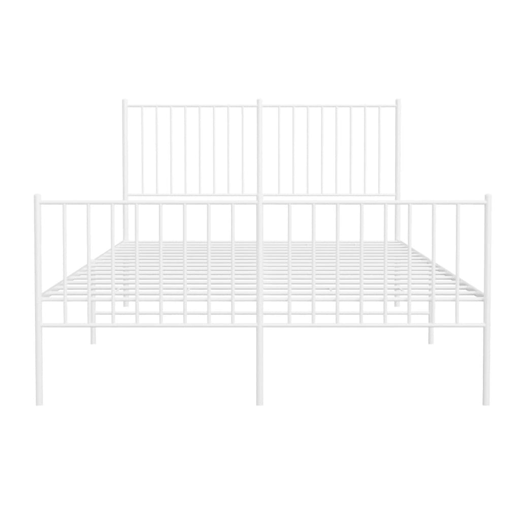 vidaXL Metal Bed Frame with Headboard and Footboard White 135x190 cm Double