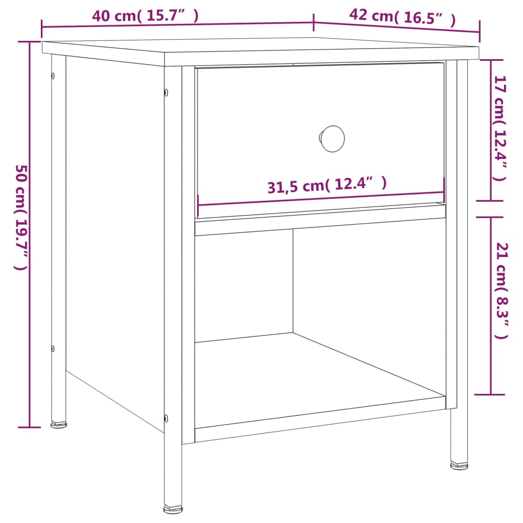 vidaXL Bedside Cabinets 2 pcs Smoked Oak 40x42x50 cm Engineered Wood