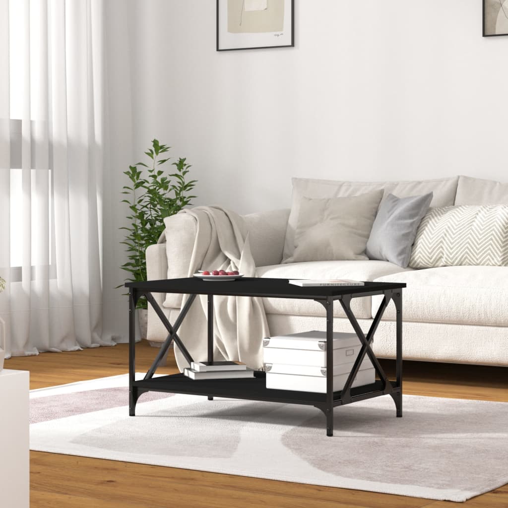 vidaXL Coffee Table Black 80x50x45 cm Engineered Wood and Iron