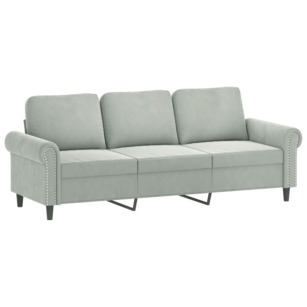 vidaXL 3-Seater Sofa with Throw Pillows Light Grey 180 cm Velvet