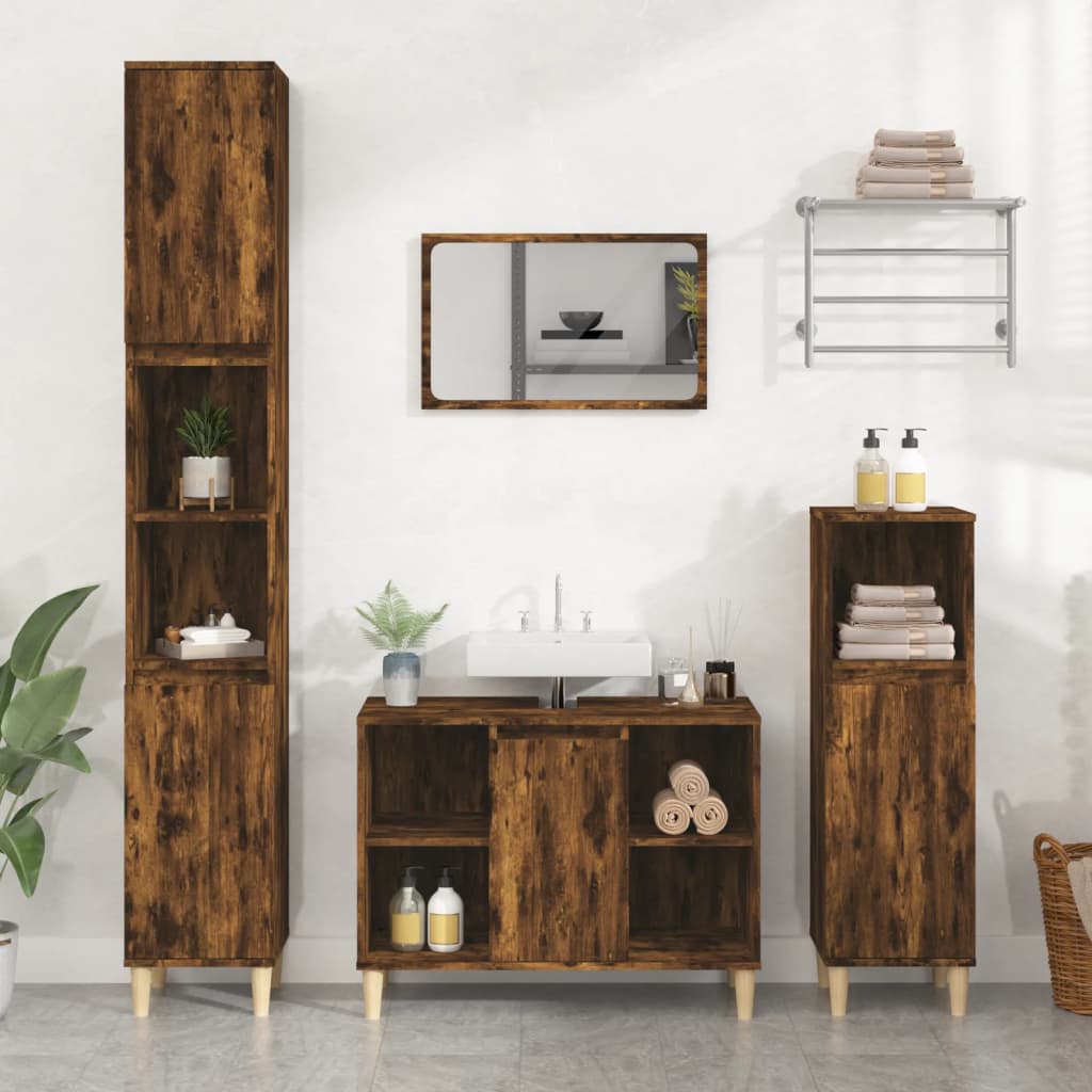 vidaXL 3 Piece Bathroom Furniture Set Smoked Oak Engineered Wood