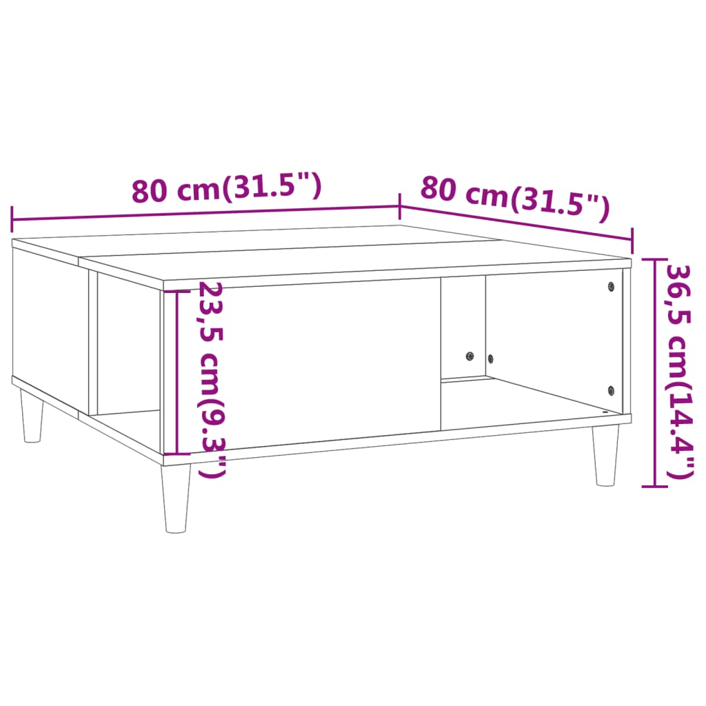 vidaXL Coffee Table Grey Sonoma 80x80x36.5 cm Engineered Wood