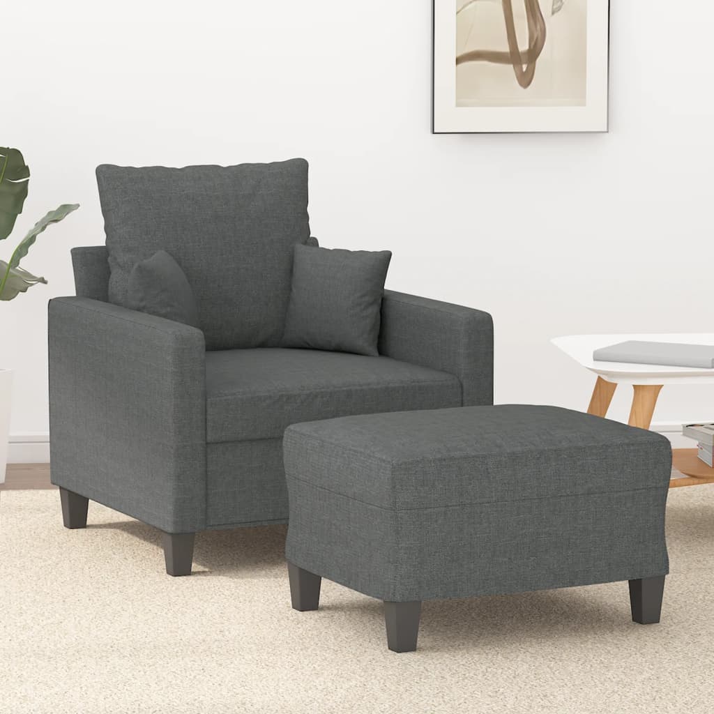 vidaXL Sofa Chair with Footstool Dark Grey 60 cm Fabric