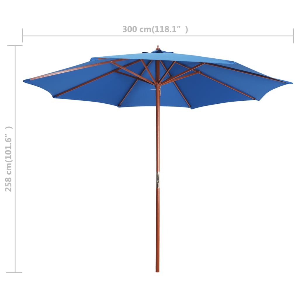 vidaXL Garden Parasol with Wooden Pole 300x258 cm Blue