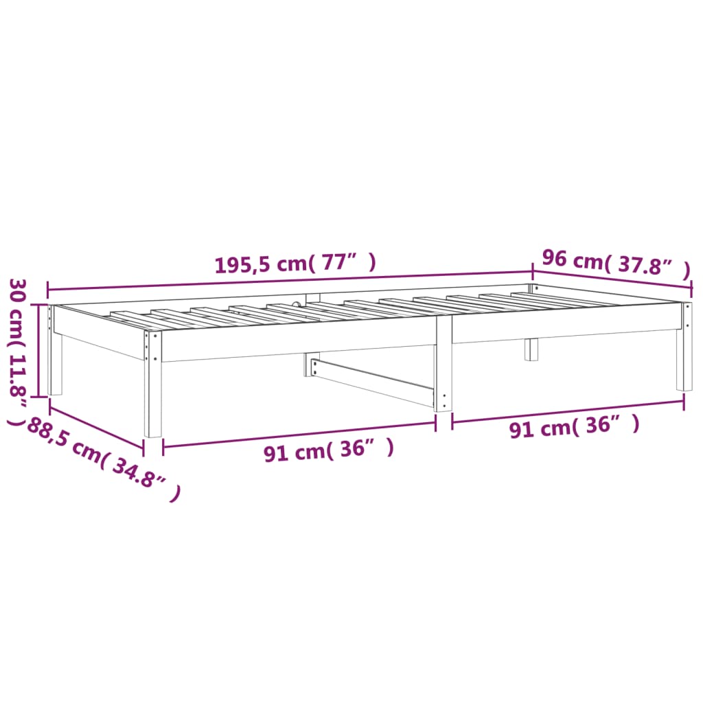 vidaXL Day Bed without Mattress 90x190 cm Single Single Solid Wood Pine