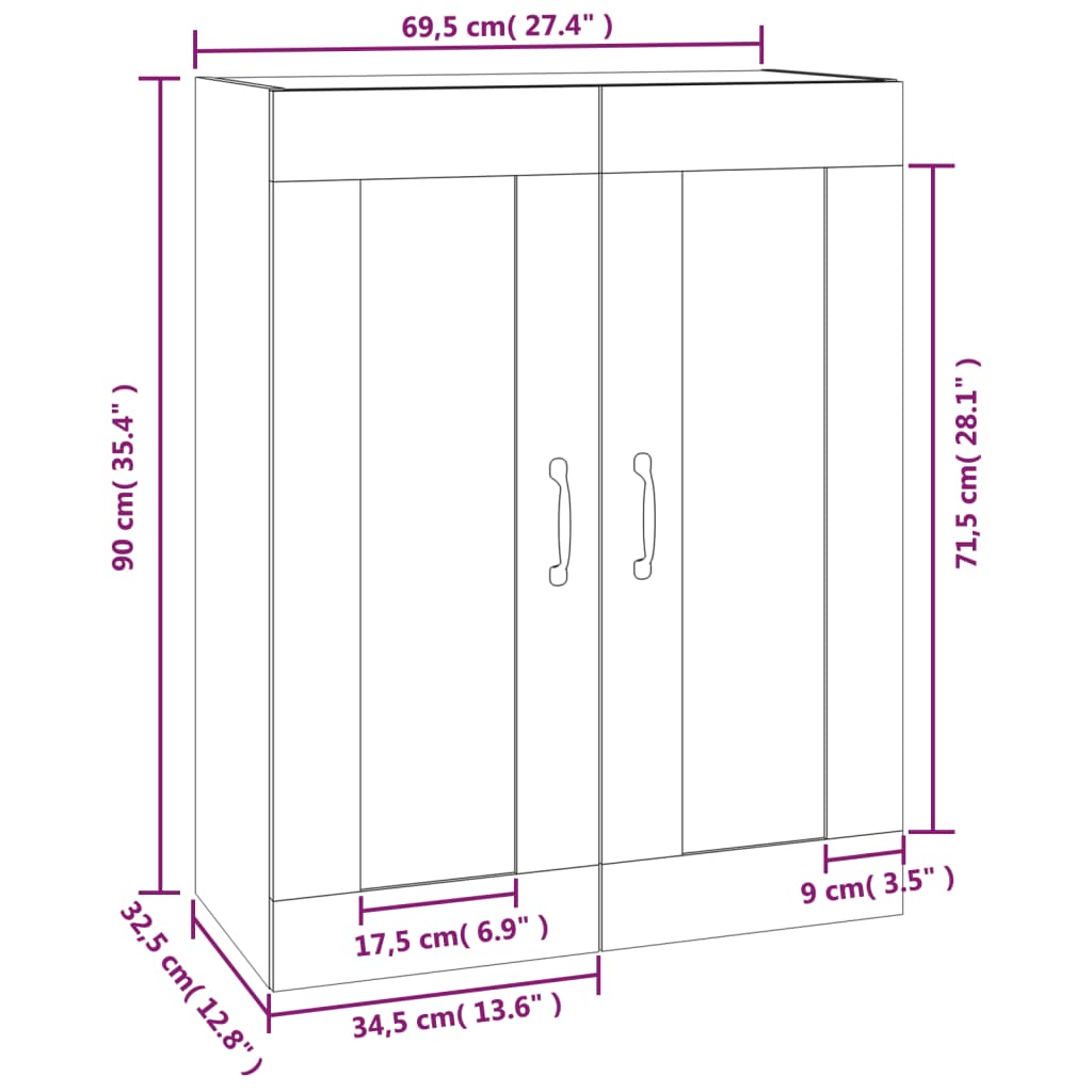 vidaXL Hanging Wall Cabinet Smoked Oak 69.5x32.5x90 cm