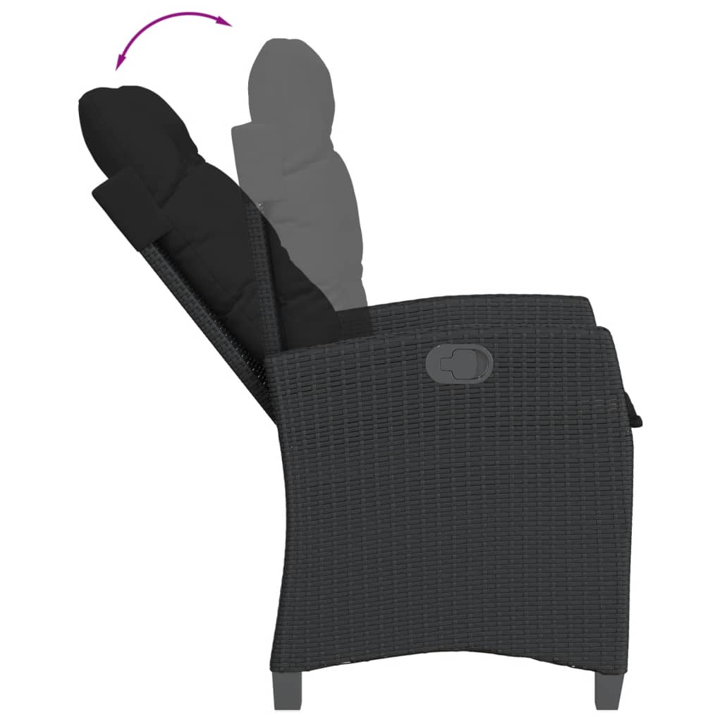 vidaXL Reclining Garden Chairs 2 pcs with Cushions Black Poly Rattan