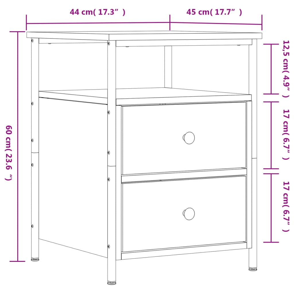 vidaXL Bedside Cabinets 2 pcs Smoked Oak 44x45x60 cm Engineered Wood