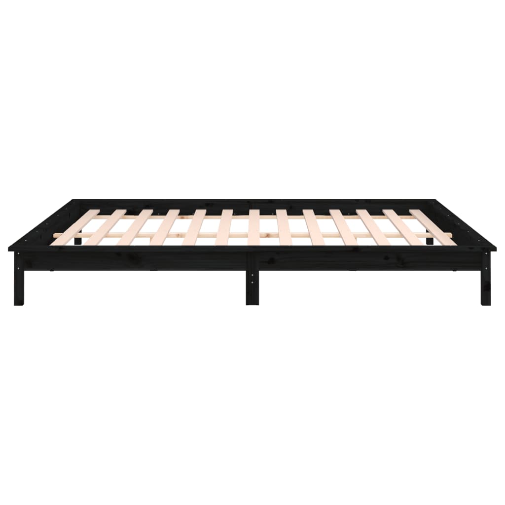 vidaXL LED Bed Frame without Mattress Black 135x190 cm Double Solid Wood