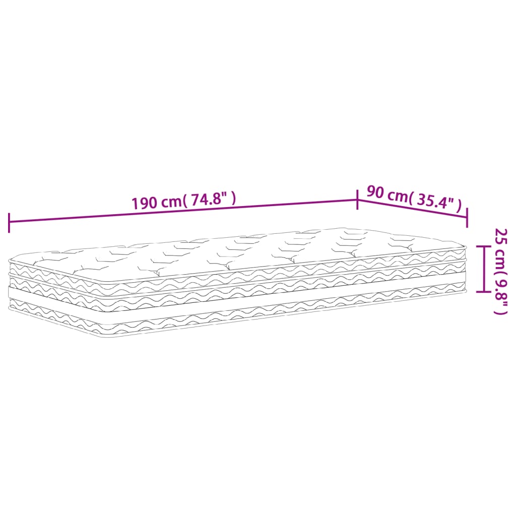 vidaXL Pocket Spring Mattress Medium 90x190 cm Single Size