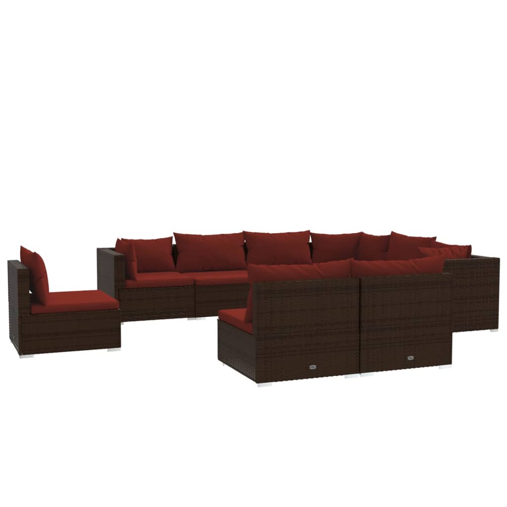 vidaXL 9 Piece Garden Lounge Set with Cushions Poly Rattan Brown