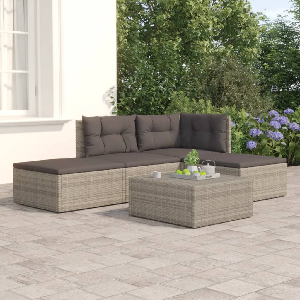 vidaXL 4 Piece Garden Lounge Set with Cushions Grey Poly Rattan