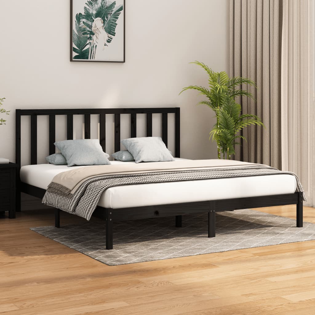 vidaXL Bed Frame without Mattress Black 180x200 cm Super King Solid Wood