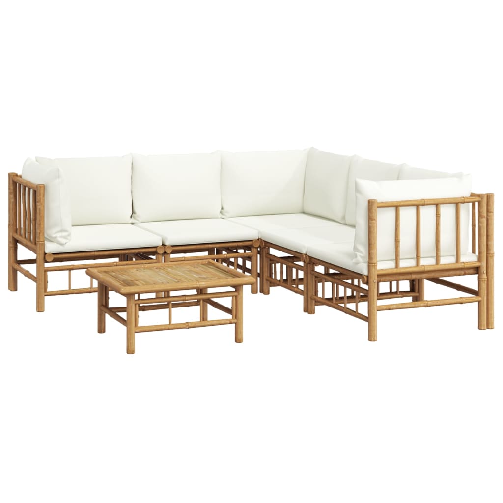 vidaXL 6 Piece Garden Lounge Set with Cream White Cushions Bamboo