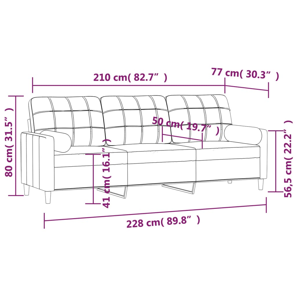 vidaXL 3-Seater Sofa with Pillows&Cushions Dark Grey 210 cm Fabric