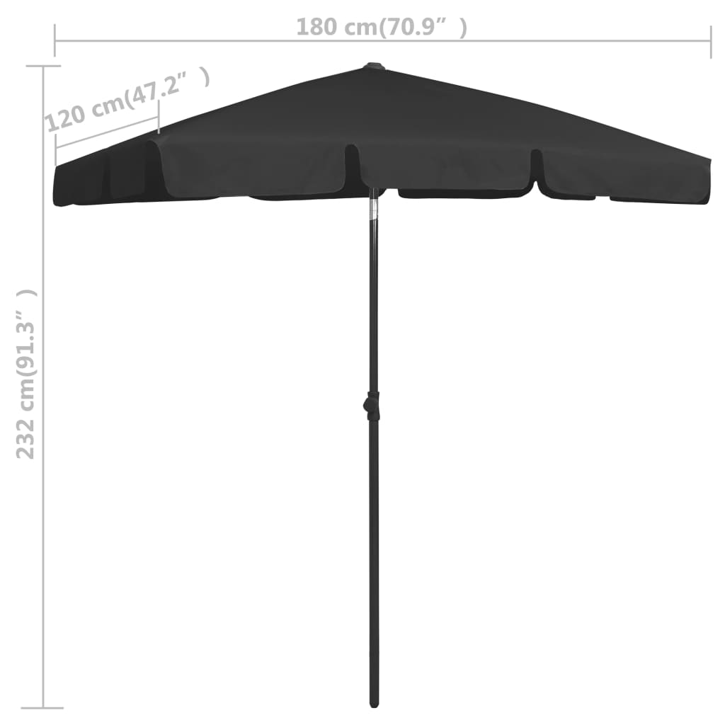 vidaXL Beach Parasol Black 180x120 cm